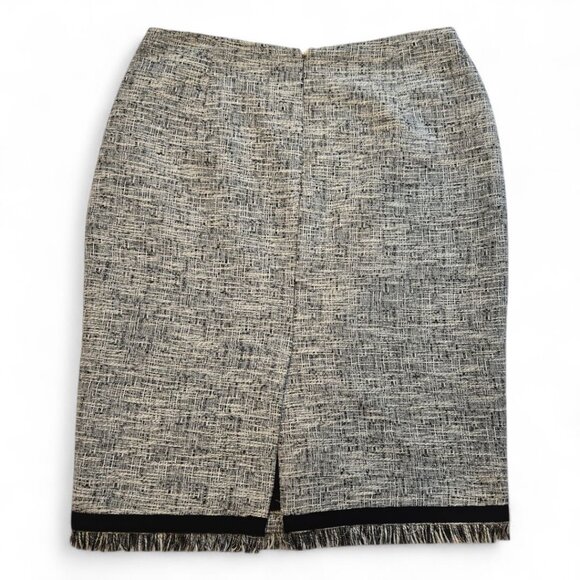 Calvin Klein Womens Size 8 Black & White Tweed Fringe Hem Knee Length Skirt - Picture 2 of 8
